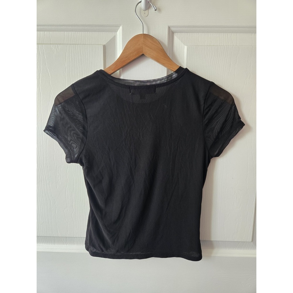 Madden Girl Women's Black Sheer Bows Short Sleeve Medium - Picture 2 of 3